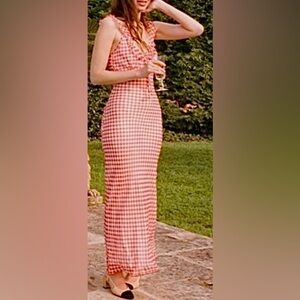 Realisatin Par Heidi Maxi Sun Dress Silk Rouge Gingham in Red White Size L NWT